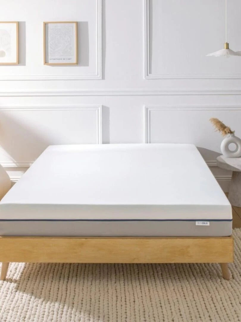 Bleu Câlin   Matelas mousse gel confort mi ferme/ferme   épaisseur 20cm Bi face   Blanc Gris Bleu