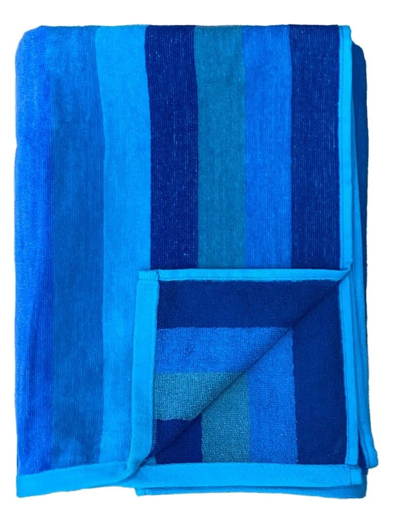 Serviette de plage éponge velours Jacquard Blue stripes 75x150cm   Bleu