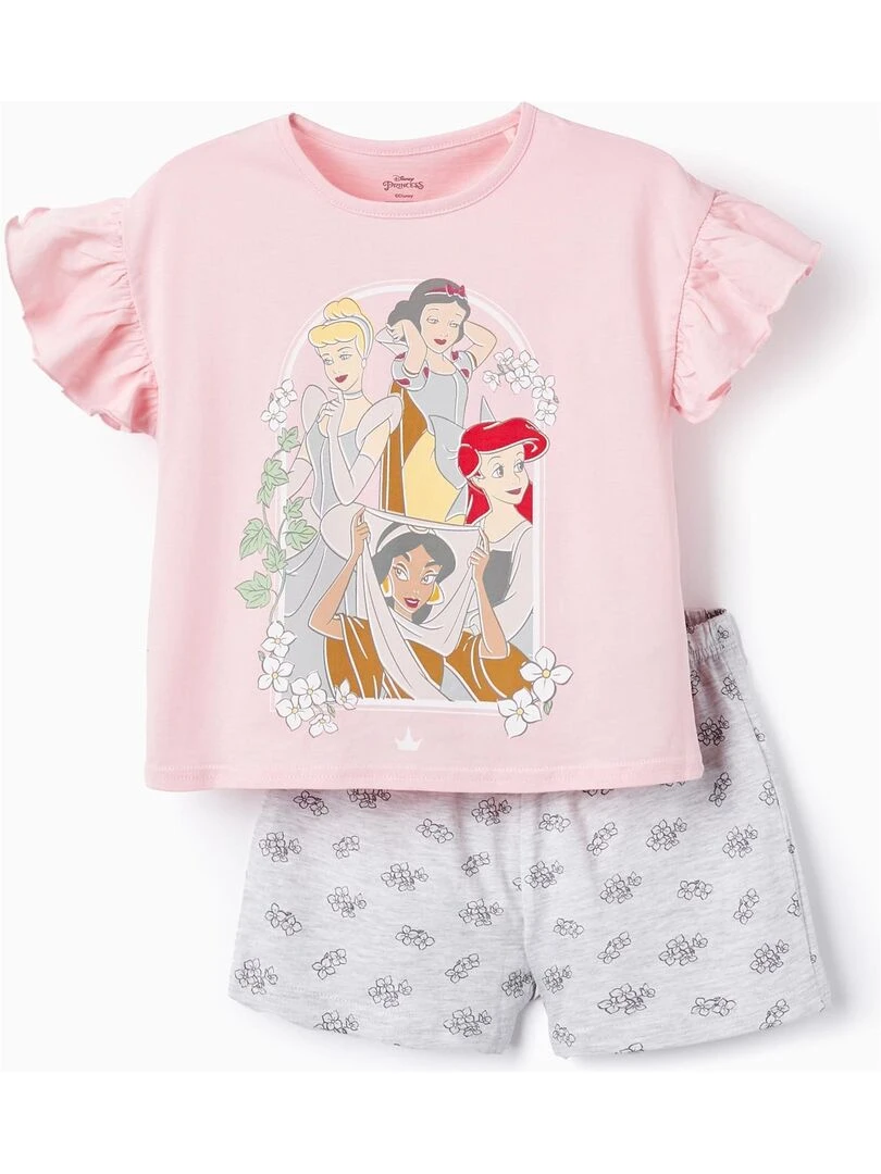 Pyjama En Coton Pour Fille 'Princesses De Disney' manches courtes Rose