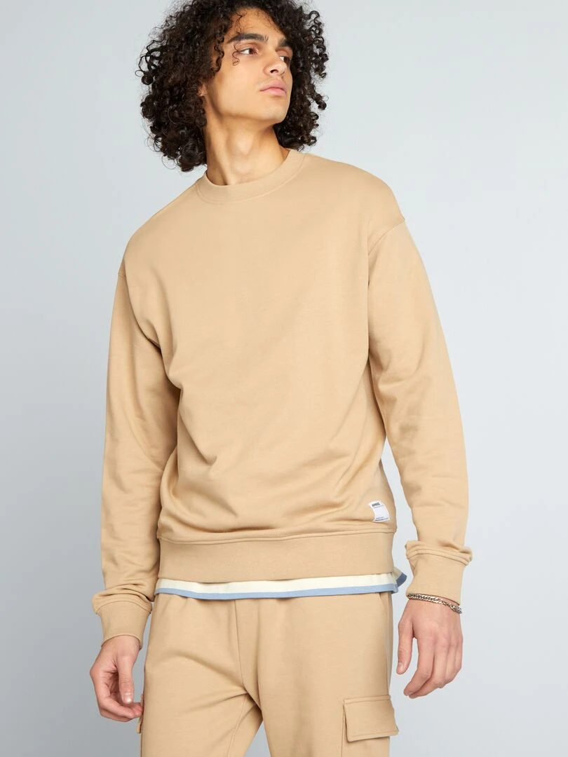 Sweat col rond à détail Beige