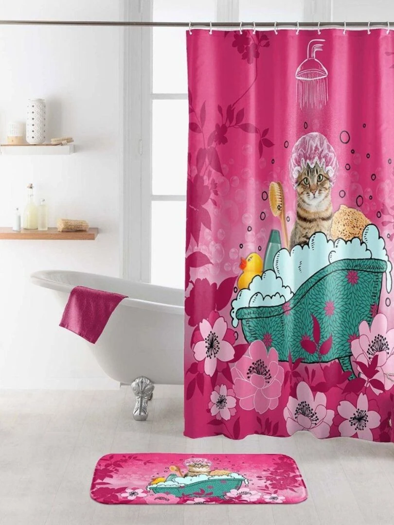 Rideau de douche 180x200 Chatibulle Rose