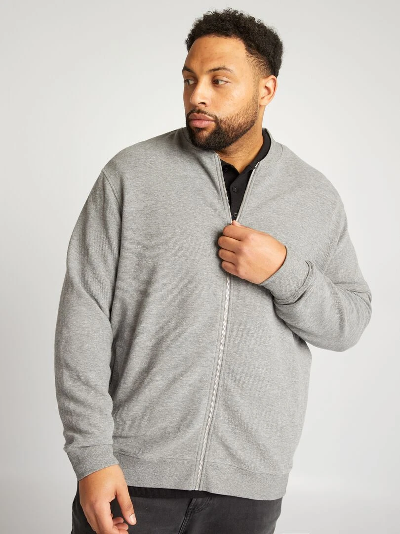Sweat zippé en maille à rayures Gris