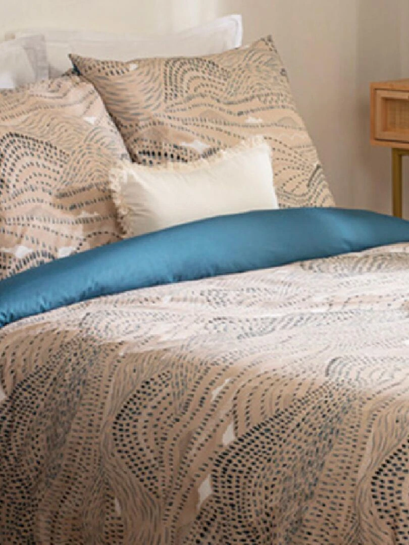 Parure de lit en percale de coton au style art déco   Beige