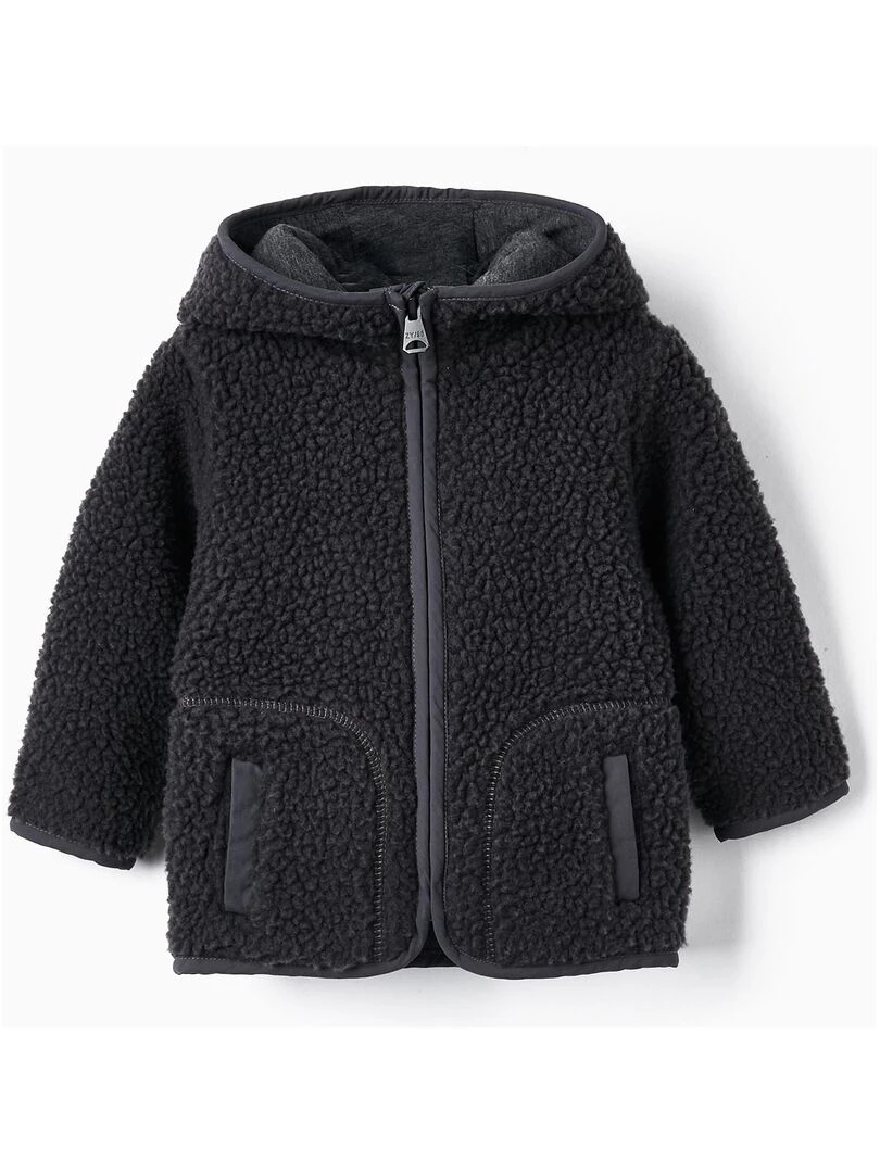 Manteau en Sherpa avec Capuche pour Bébé Garçon NORTHERN CALLING Gris foncé