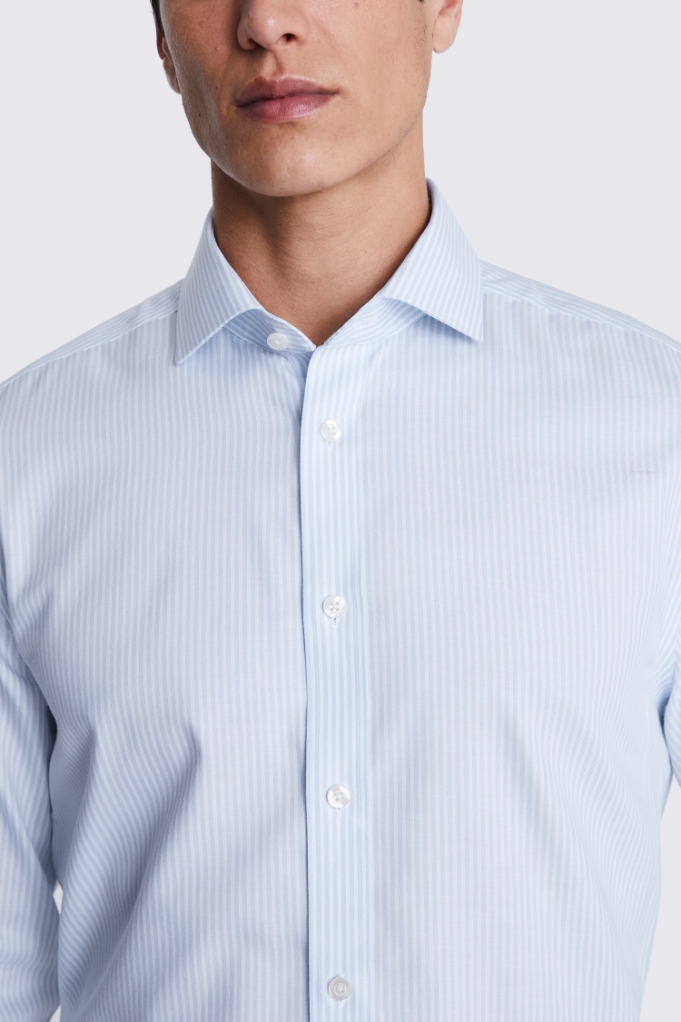 Tailored Fit Light Blue Stripe Twill Non-Iron Shirt Buy Online at Moss