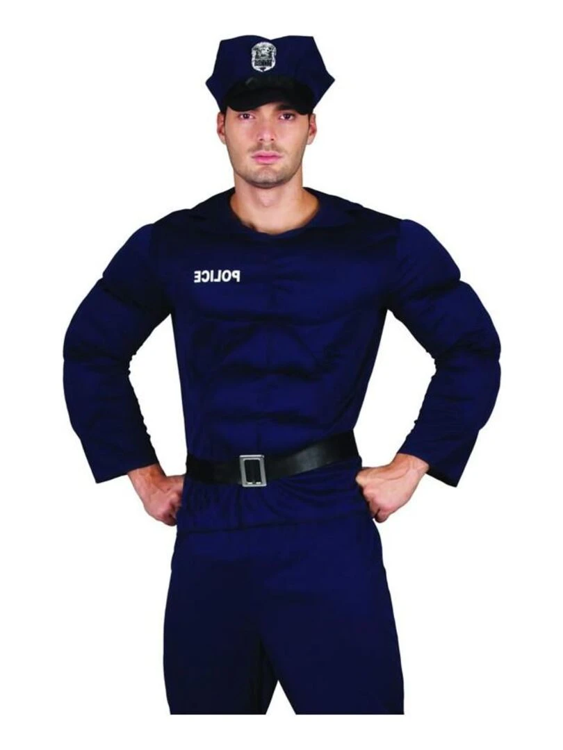 Déguisement Policier musclé Homme Luxe Bleu