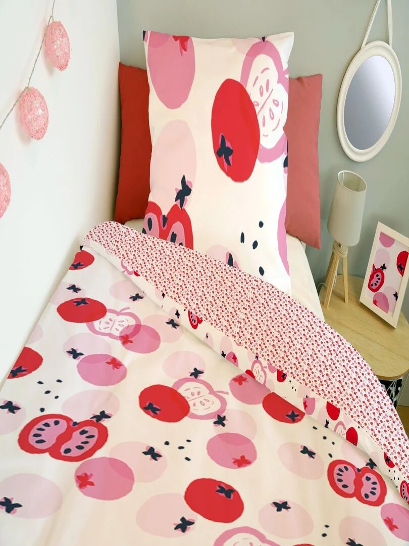 Housse de couette Catimini Pommes 140x200 cm et taie d'oreiller   100% Coton   Blanc