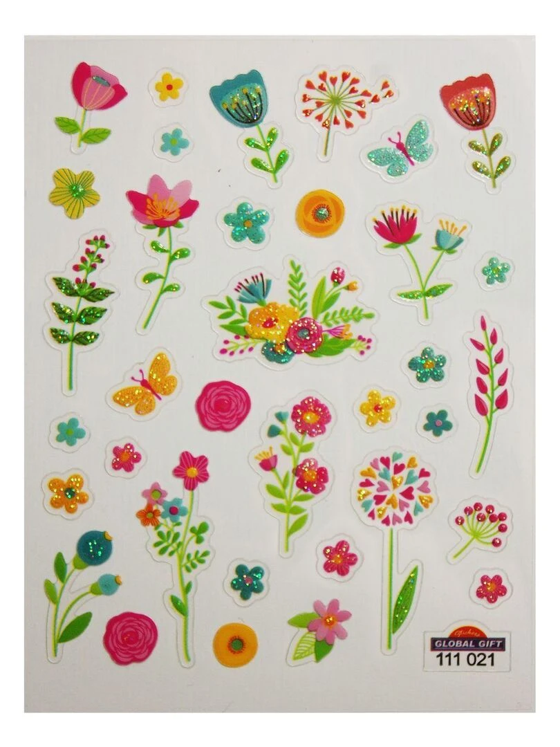 Stickers Fleurs colorés   Paillettes   1 8 cm   N/A
