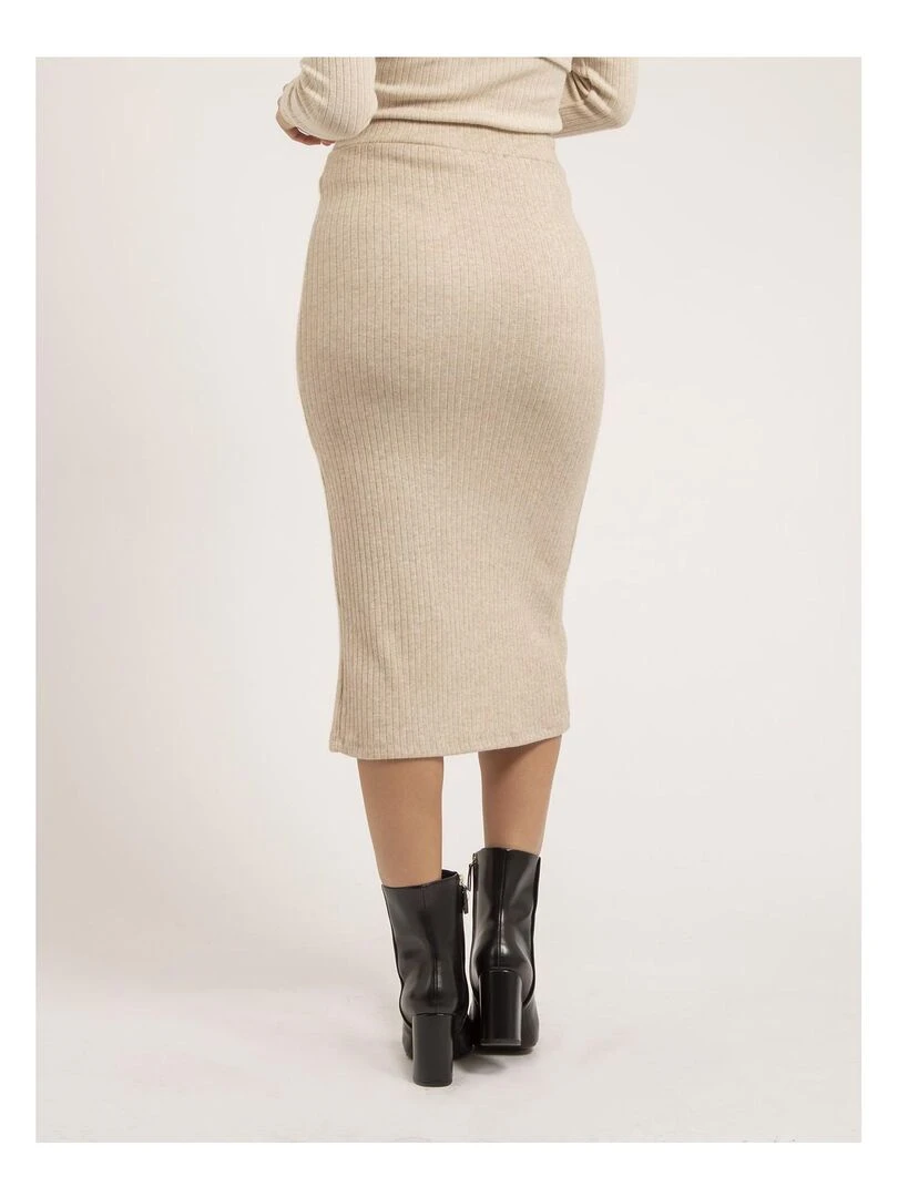 Jupe mi longue maille XASHERE Beige
