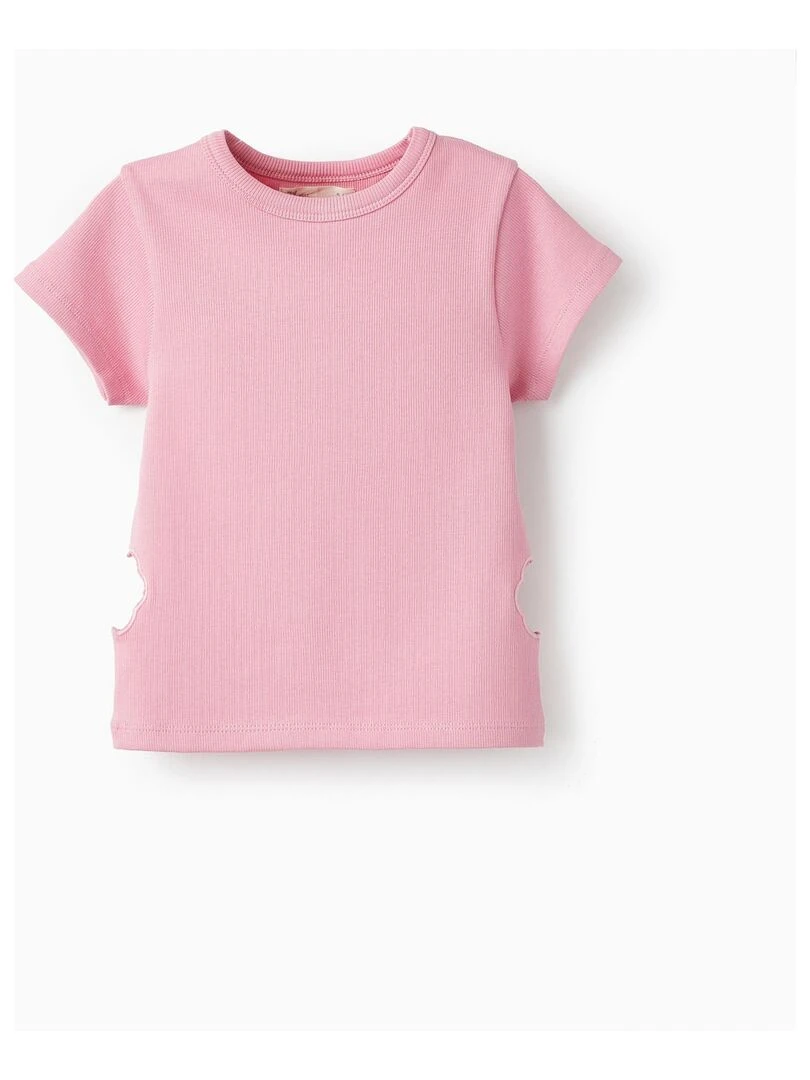 T shirt côtelée pour fille manches courtes THE WAVE TRIBE Rose clair