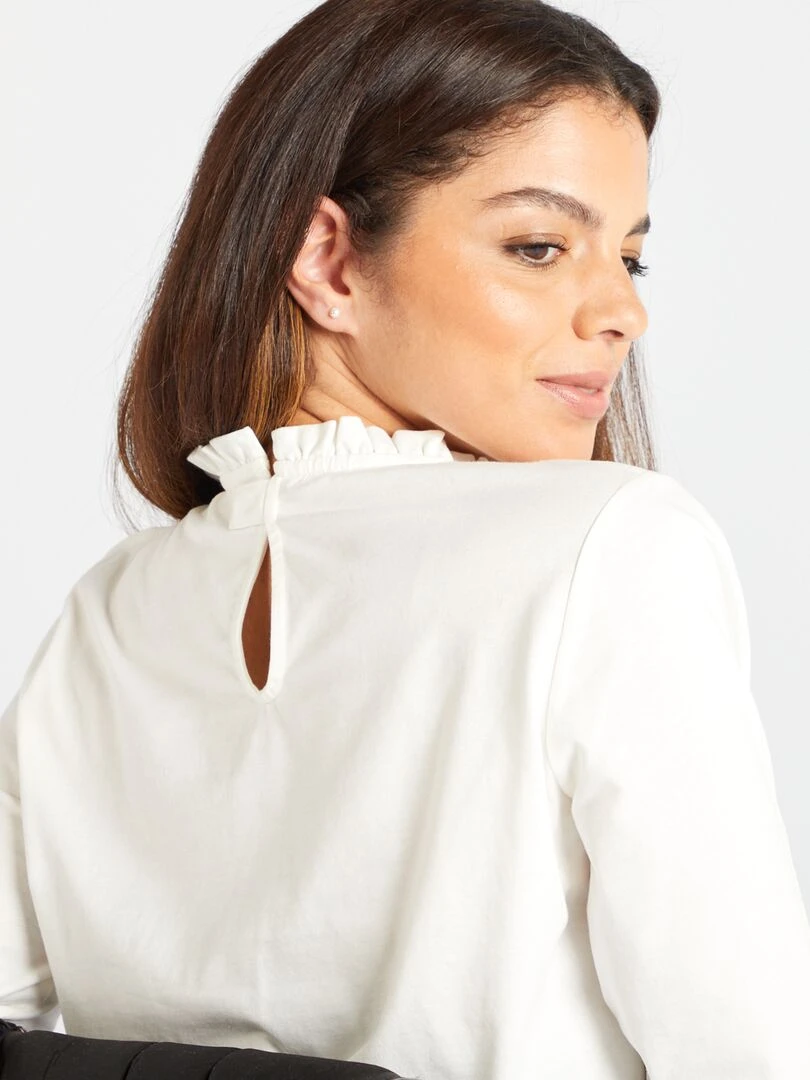 T shirt à col volanté   So Easy   blanc