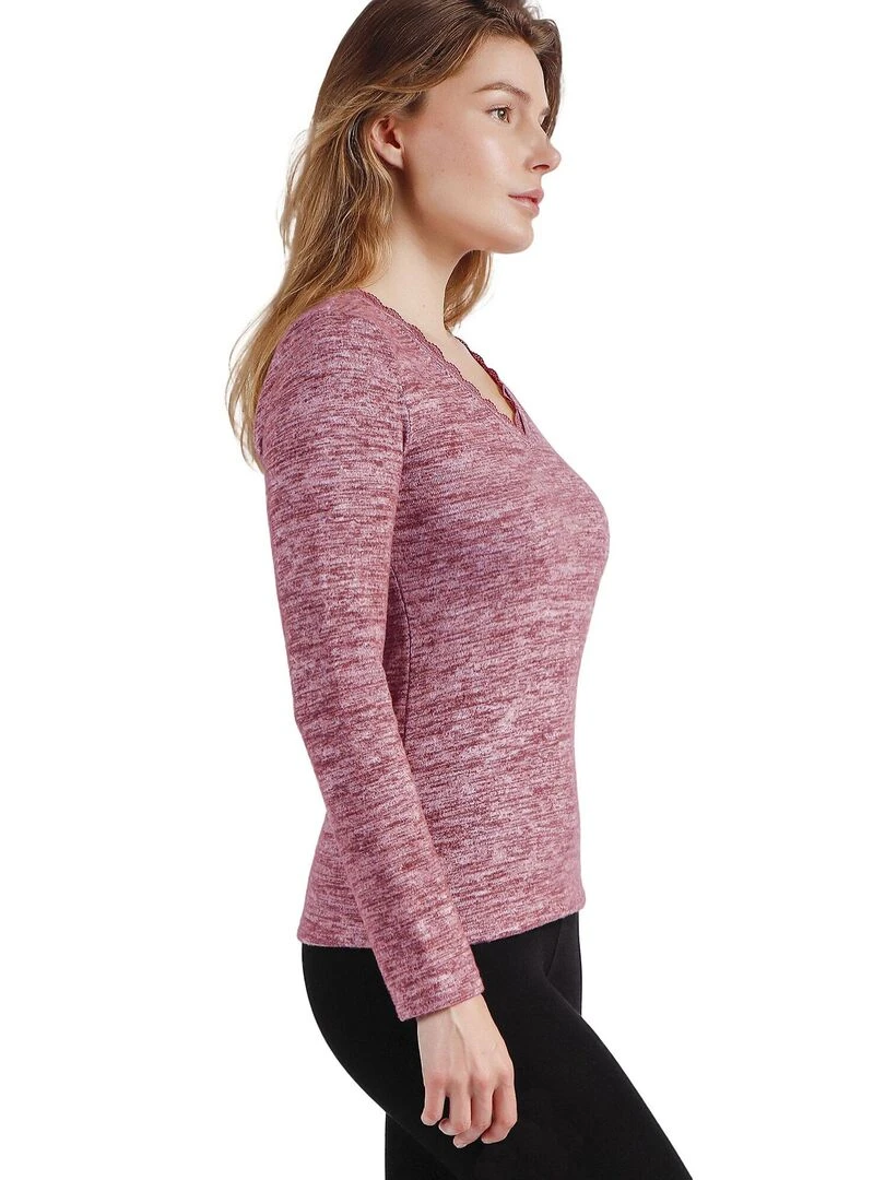 Top manches longues col V Puntilla   Bordeaux