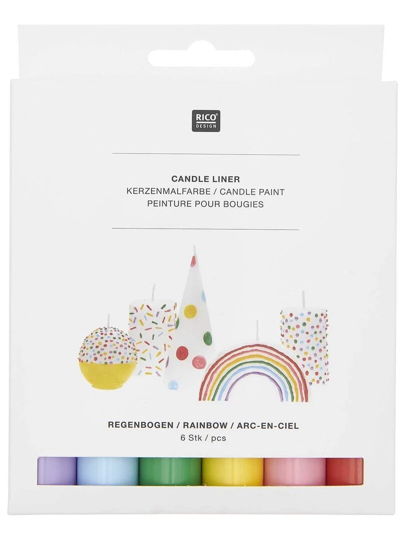6 peintures pour bougie 30 ml Arc en ciel Blanc