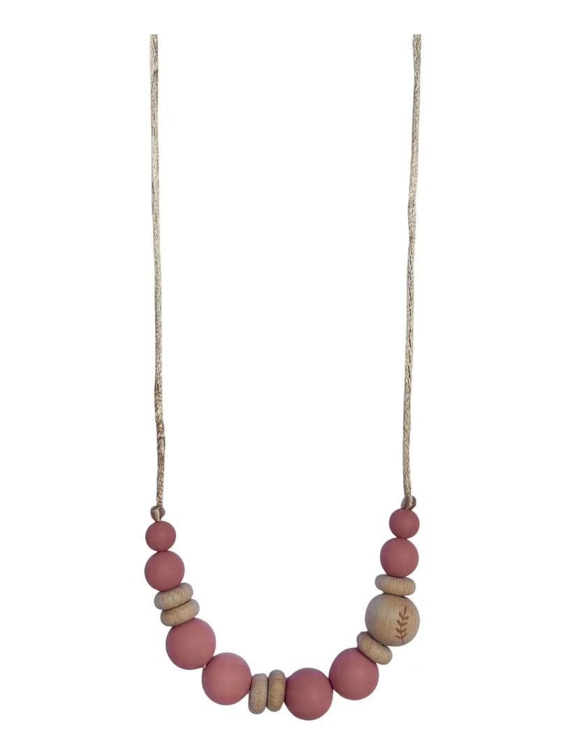 Collier d'allaitement ou de portage silicone et bois 'Laurier' Vieux rose