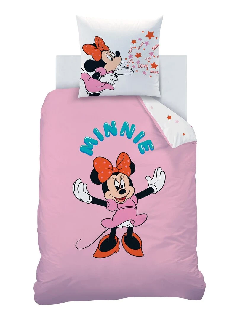 Parure de lit imprimée 100% coton  DISNEY HOME MINNIE HAPPY   Rose