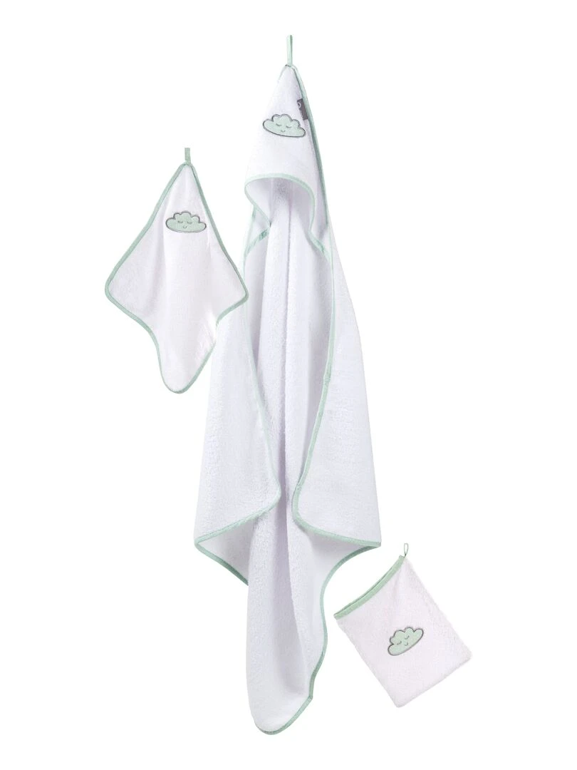 Coffret Sortie de Bain Bébé 'Happy Cloud' Brodé Nuage 'ROBA' Blanc Vert clair