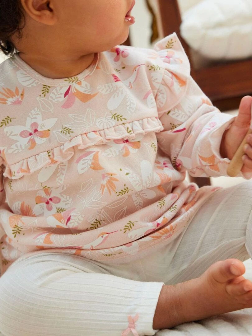 Ensemble bébé robe en molleton et legging Kalaoupe   Rose