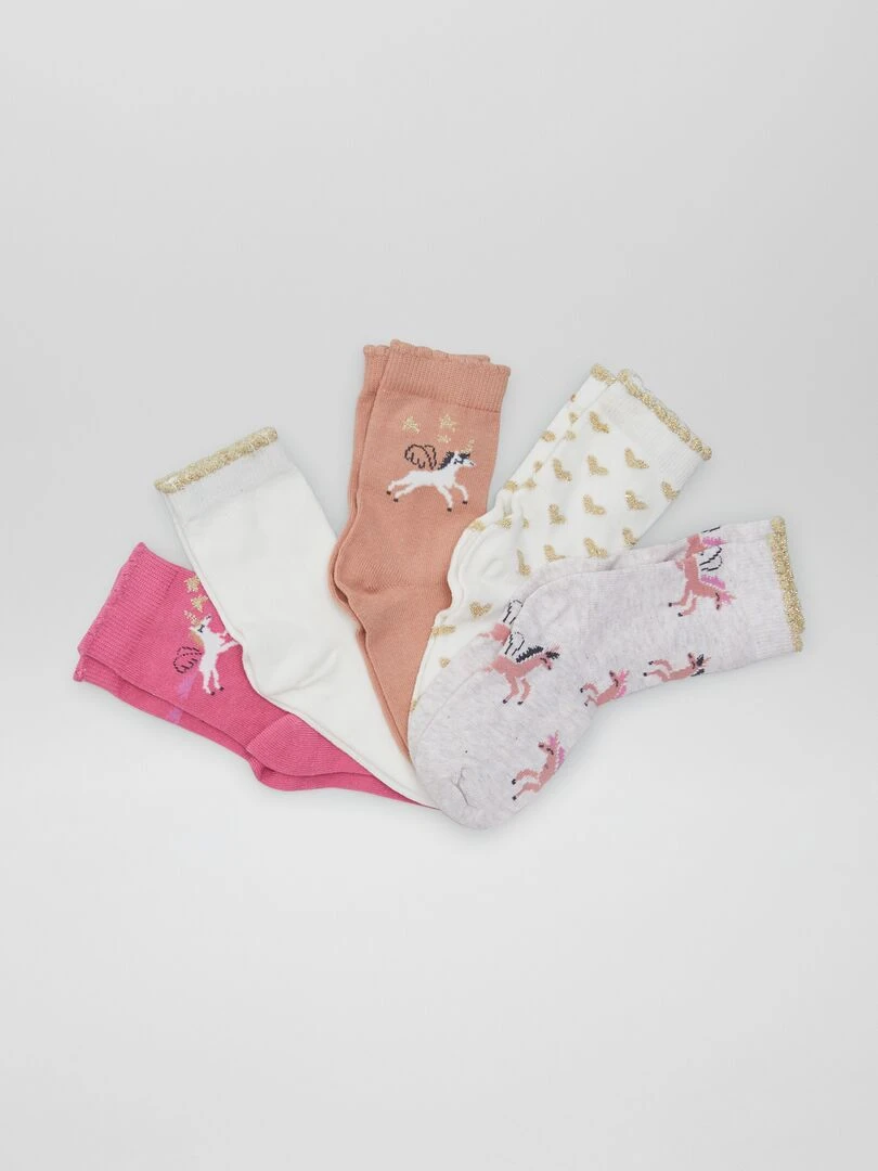 Lot de 5 paires de chaussettes 'animal' Rose