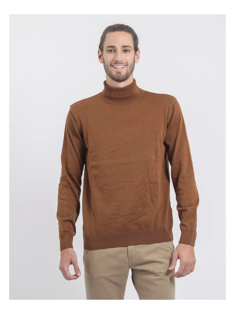 Pull col roulé pur coton LODIRK Marron caramel