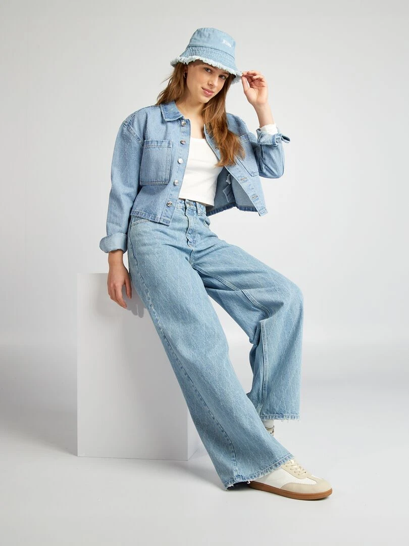 Veste en jean griffée Bleu