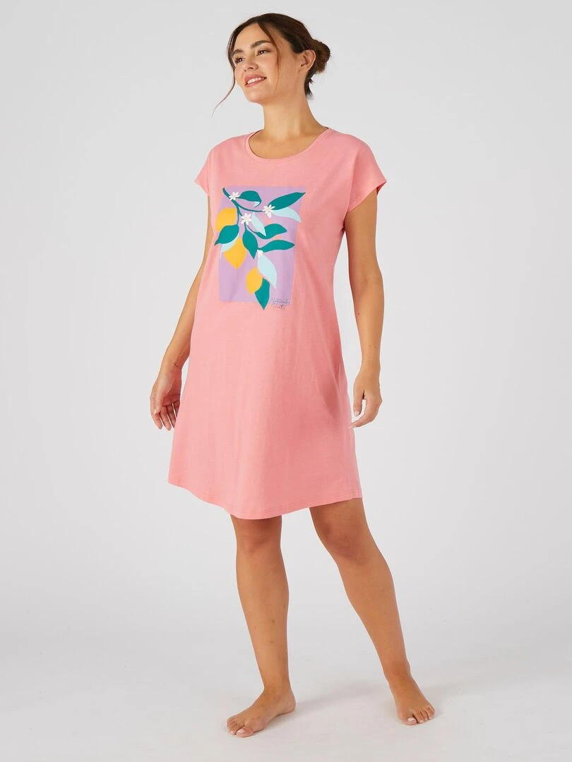 Chemise de nuit en pur coton peigné Damart Rose fushia