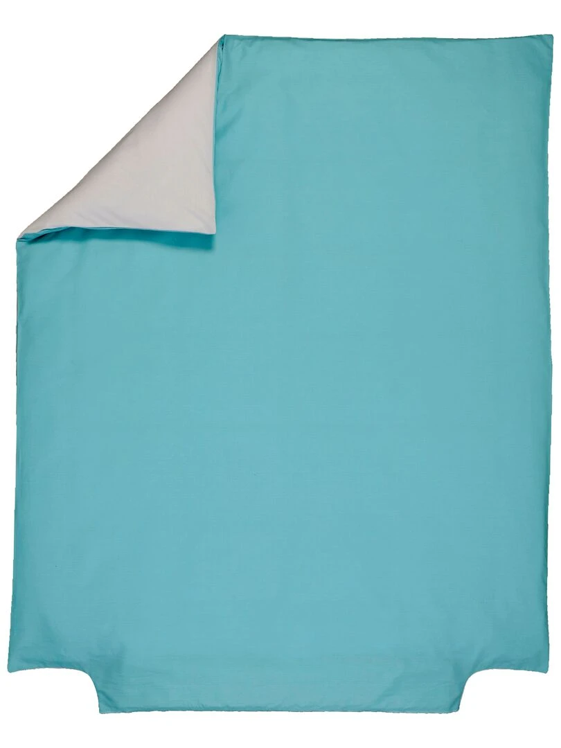 Housse de couette 120x150 cm bicolore coton bio 'P'tit Basile' Bleu turquoise