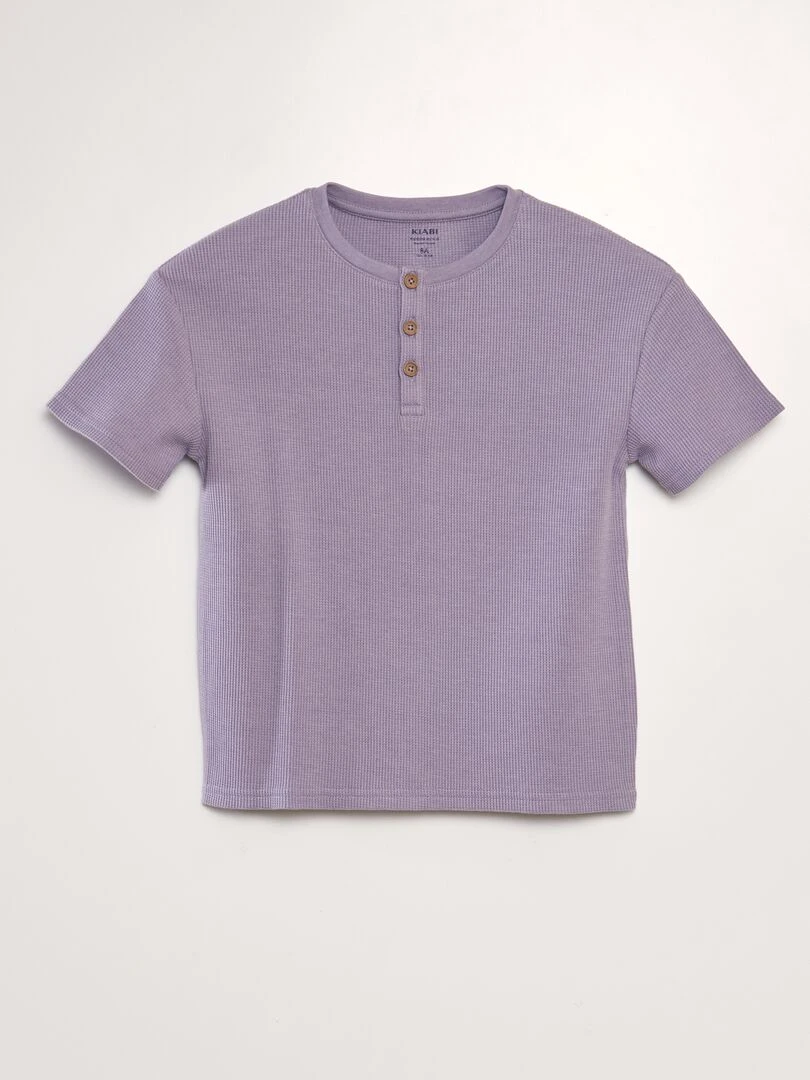T shirt texturé à col tunisien Violet