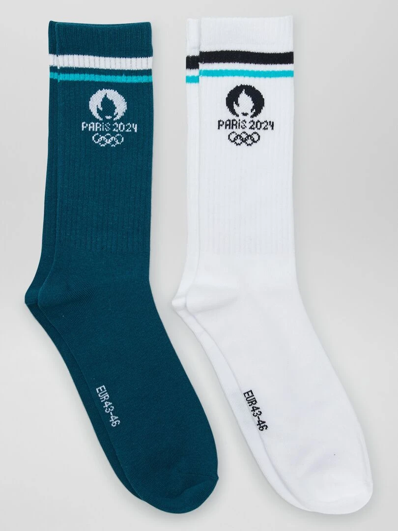 Lot de 2 chaussettes de sport 'Paris 2024' Vert/blanc
