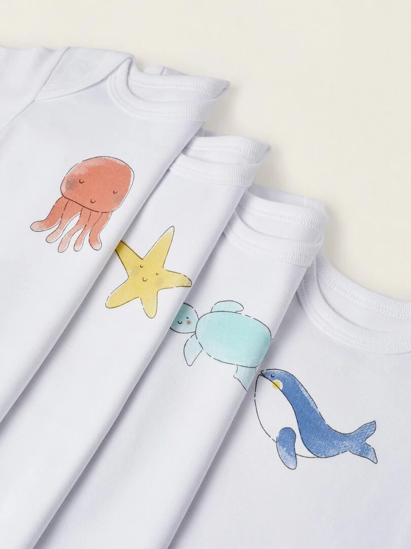 Pack 4 Bodies à Manches Courtes en Coton pour Bébé 'Marine' manches longues ESSENTIALS LINE   Blanc