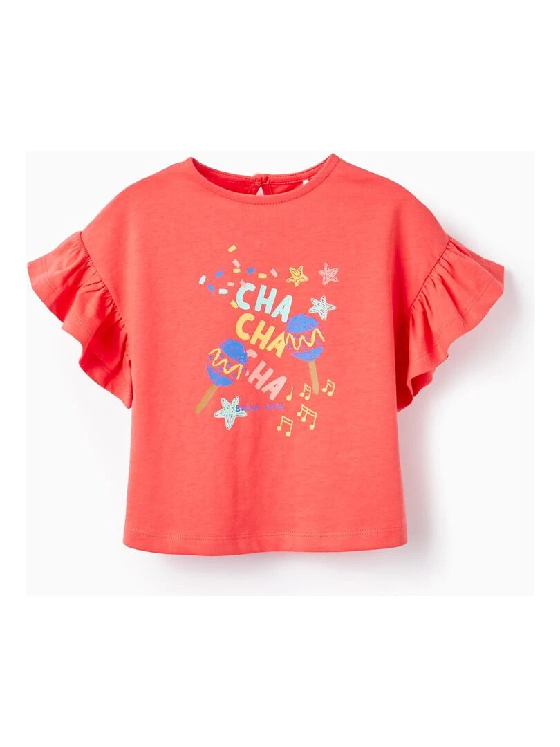 T Shirt en Coton à Volants Bébé Fille 'Cha Cha Cha' manches courtes CUBA Rose