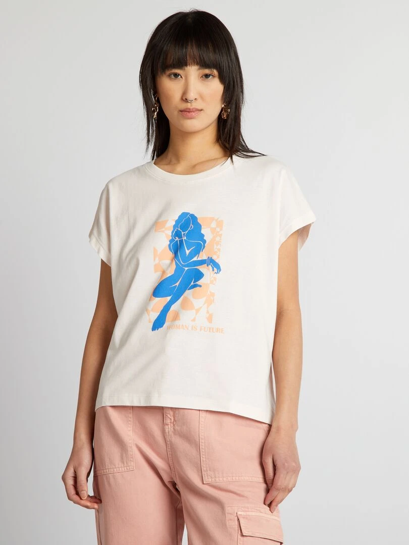 T shirt en coton avec imprimé   Rose pâle 'femme'