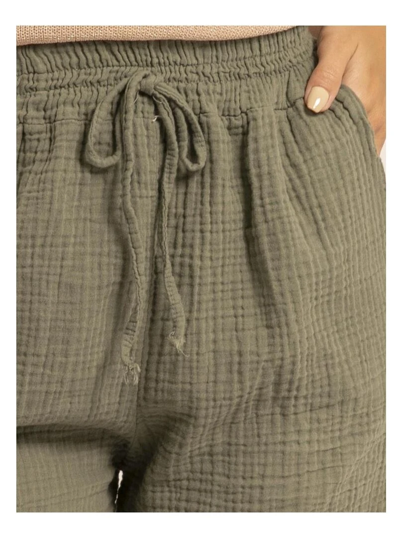 Short fluide en gaze de coton XELIA   Kaki
