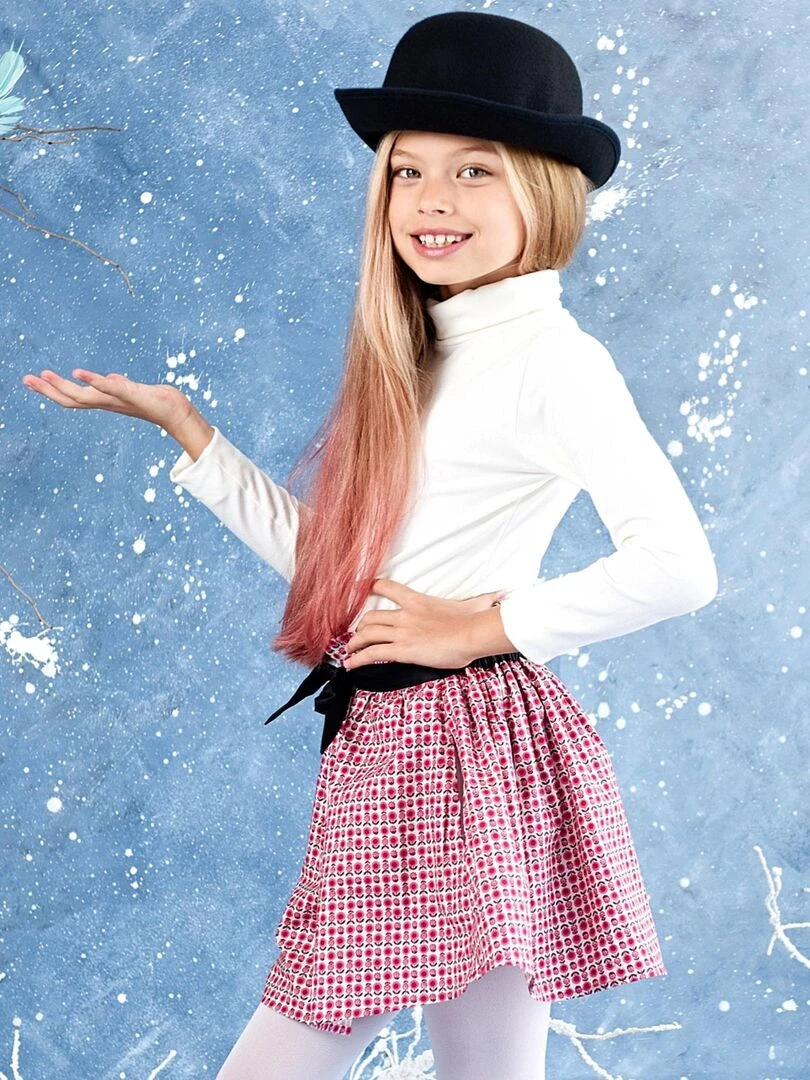 Jupe Intersaison Fleurie Rose Fille  LILOU   'LA FAUTE A VOLTAIRE'   Noir Rose clair