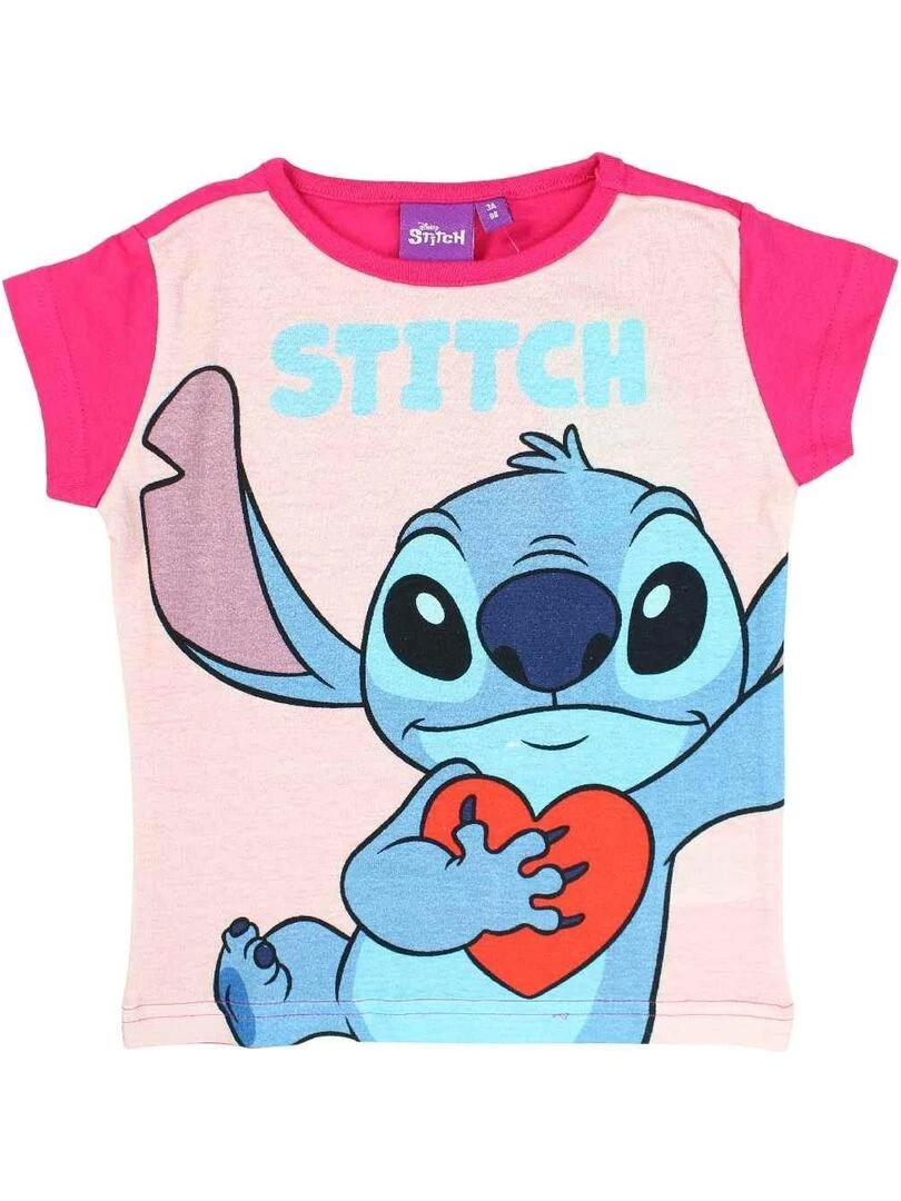 Disney Ensemble T shirt short fille Imprimé Lilo Et Stitch Rose fushia
