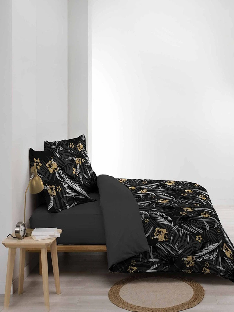 Housse de couette 260x240 + 2 taies Parador coton 57 fils   Noir