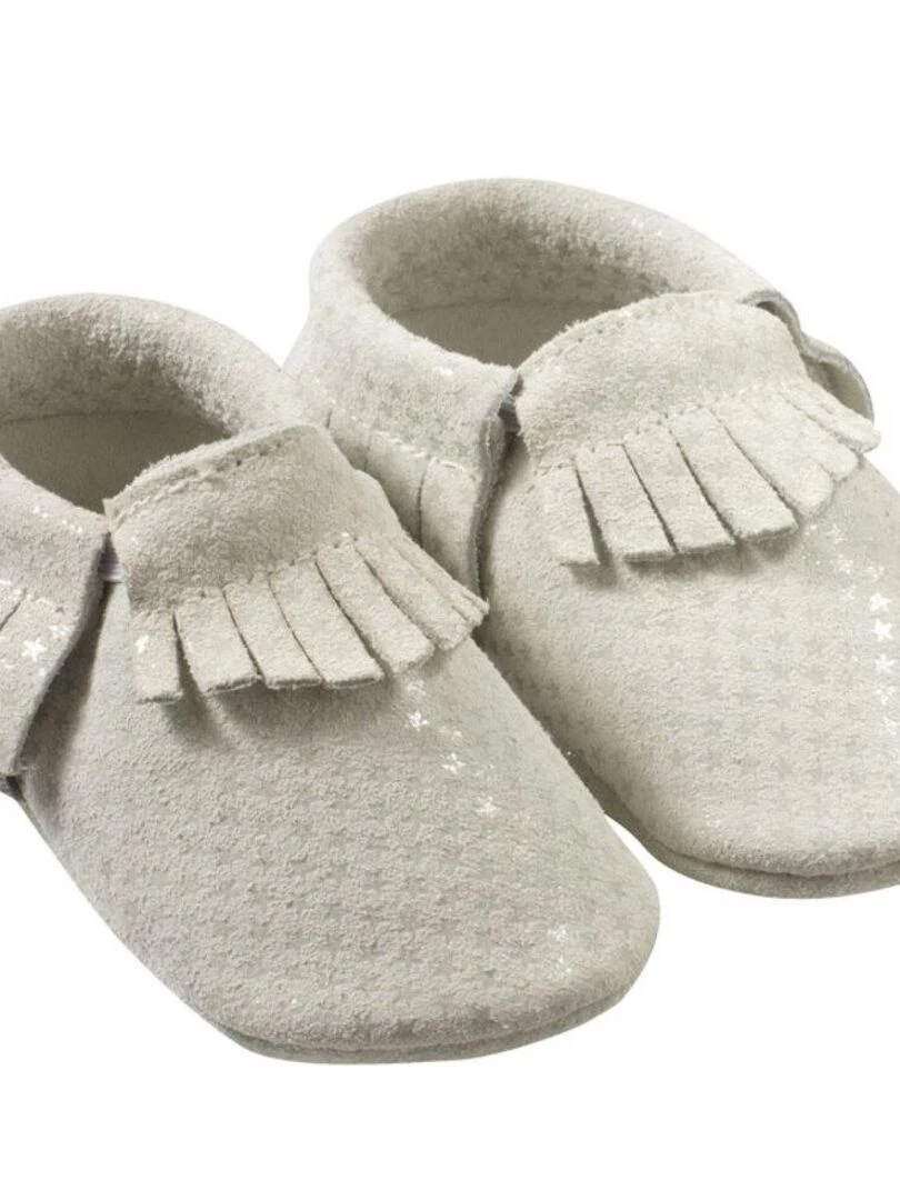 Chaussons cuir souple à franges gris étoilé Gris