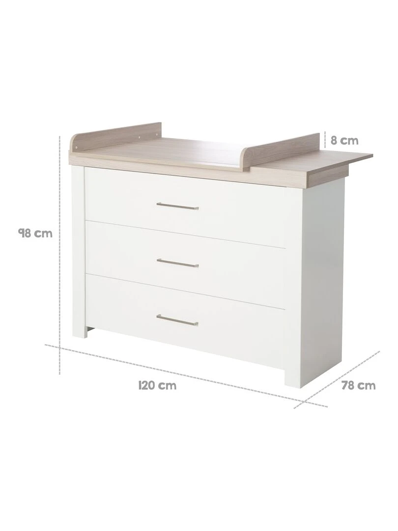 ROBA Commode à langer "Lucy" avec Plan Amovible   3 Tiroirs à Fermeture Amortie   Hauteur 90 cm   Blanc