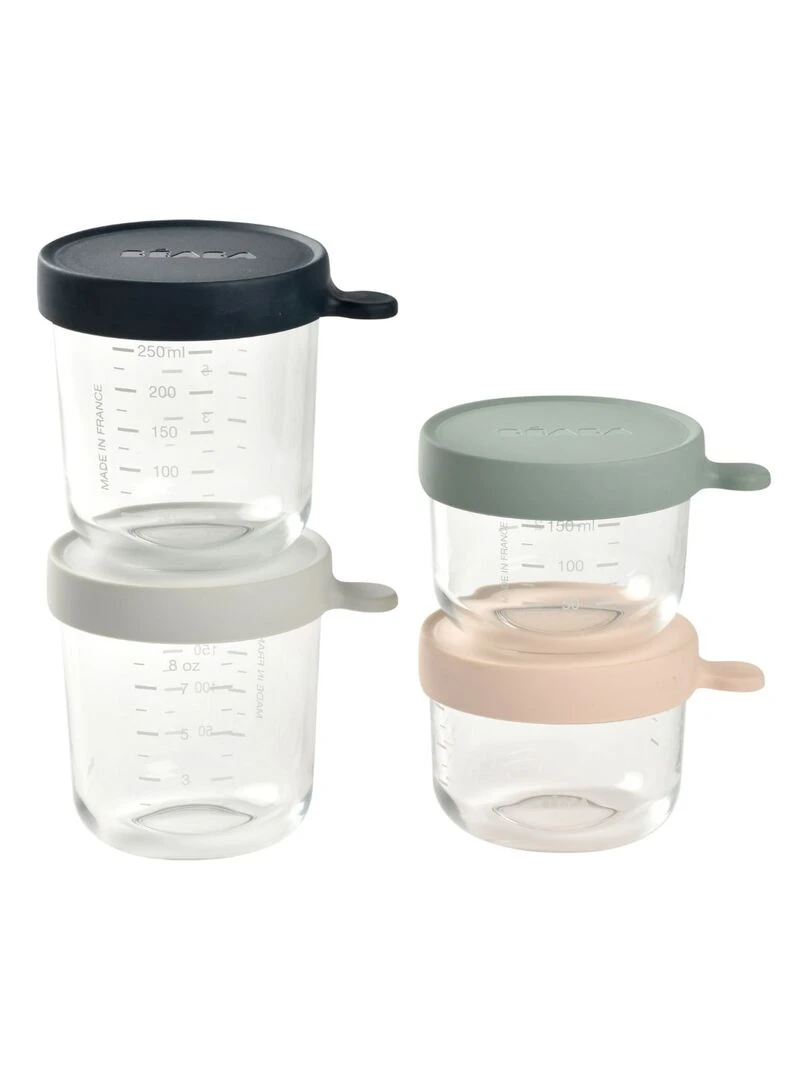 Coffret 4 pots de conservation en verre (150 ml et 250 ml) Bleu