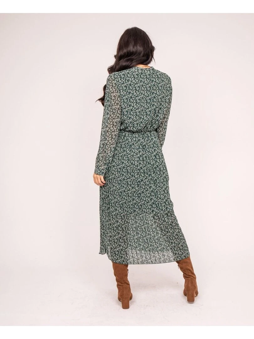 Robe longue motifs plissée IFLOR Beige
