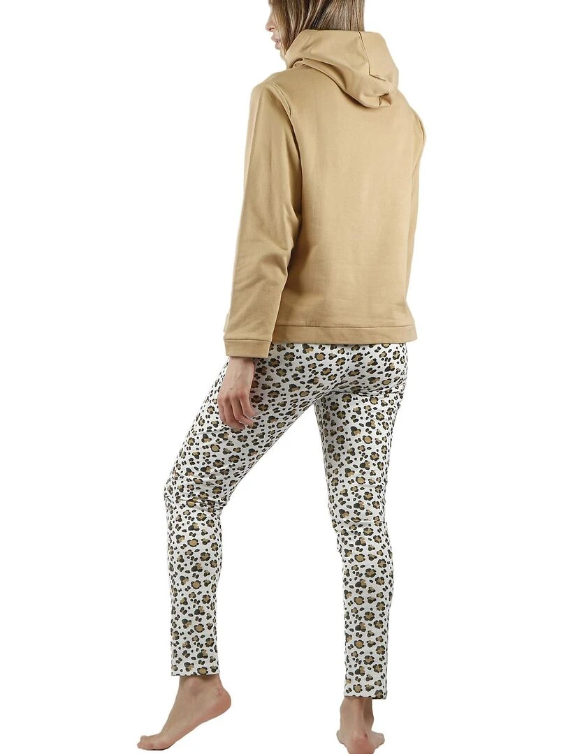 Pyjama tenue pantalon top à capuche Minnie Leopardo Disney Marron