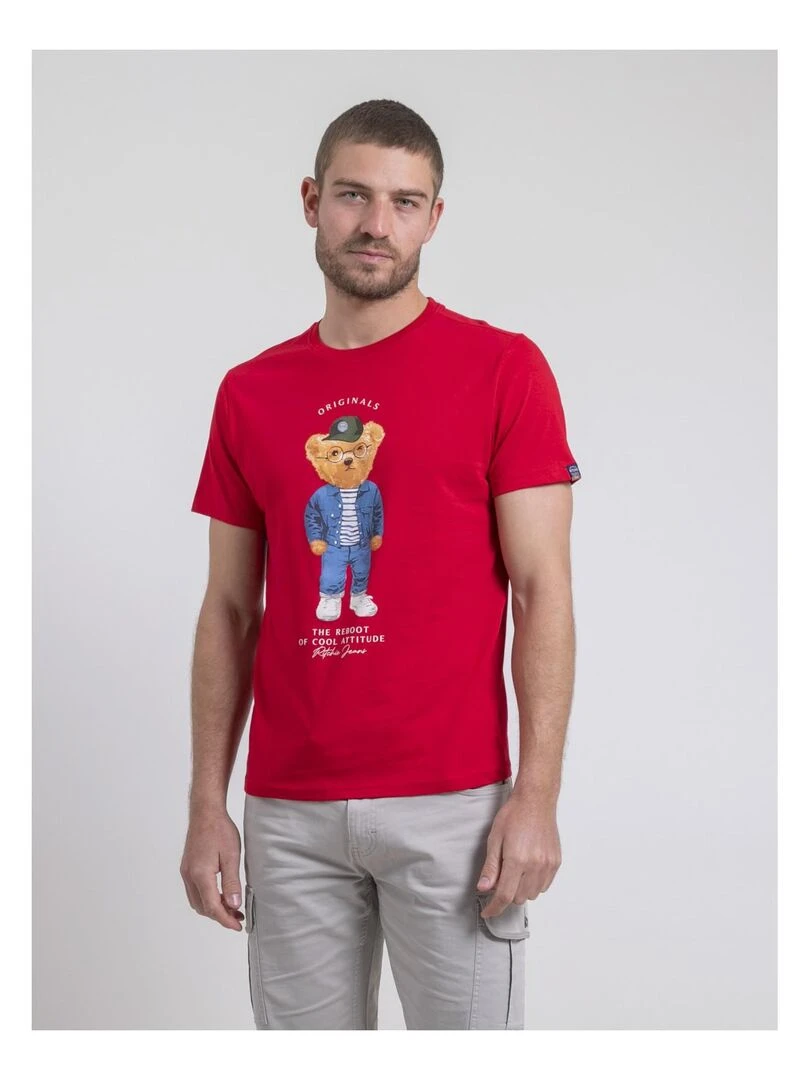 T shirt col rond pur coton NOBENITO Rouge