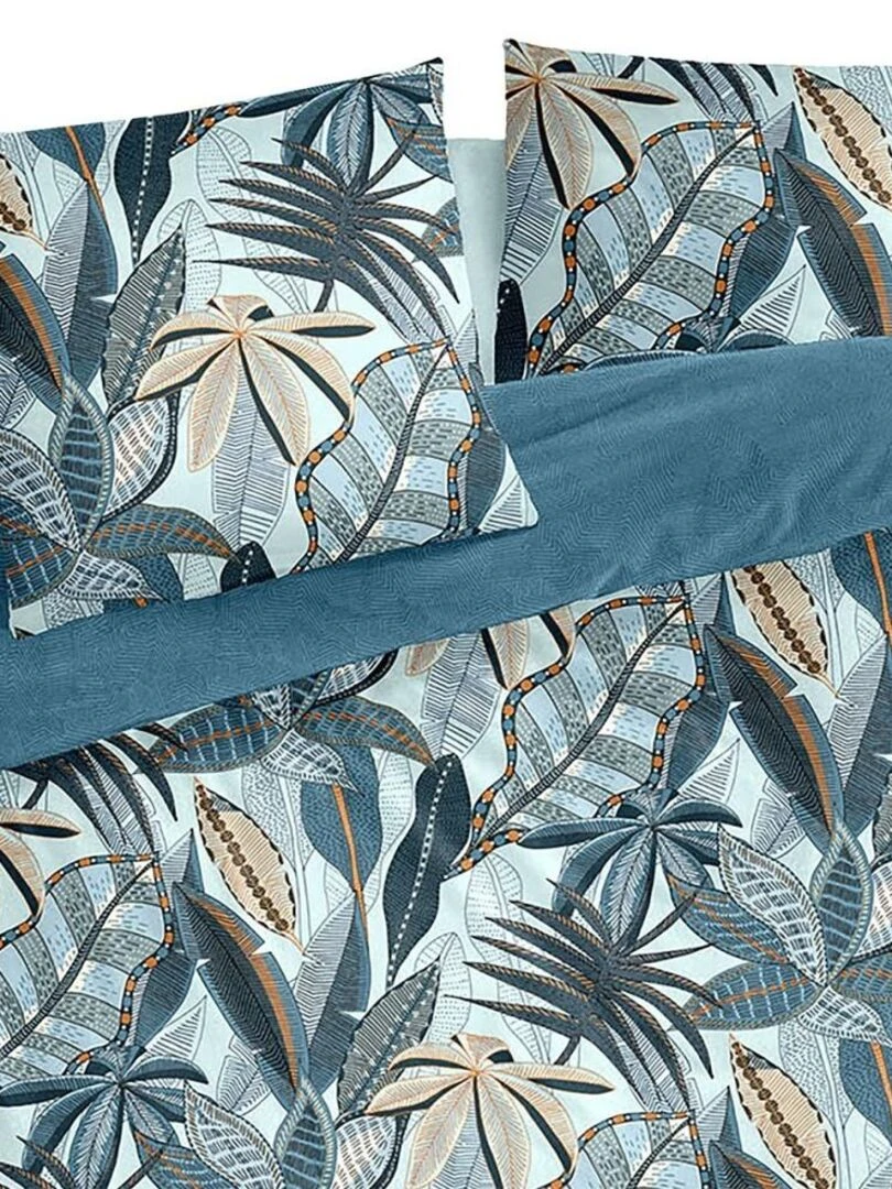 Housse de couette 260x240 Nikau bleu + 2 taies 100% coton 57 fils   Bleu