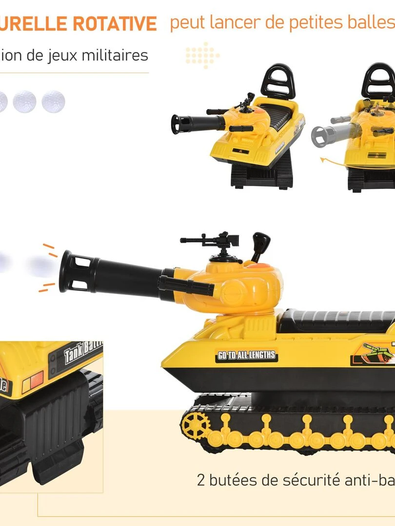 Porteur enfant voiture enfant tank coffre klaxon pistolet à balles jaune   Jaune