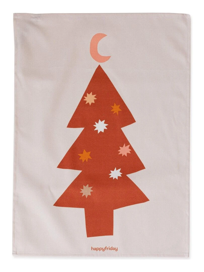 Torchon (2 pièces) Boho Christmas "Happyfriday"   Blanc