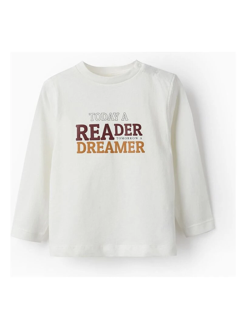 T shirt à manches longues en coton pour bébé garçon 'Dreamer' manches longues LITERATURE CLUB Blanc
