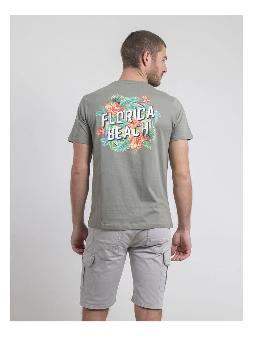 T shirt col rond pur coton NOGOZO Kaki