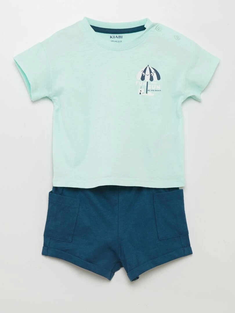 Ensemble tee shirt + short 2 pièces Bleu