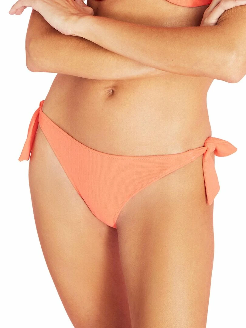Bas maillot slip de bain taille basse à nouettes Miami Orange corail