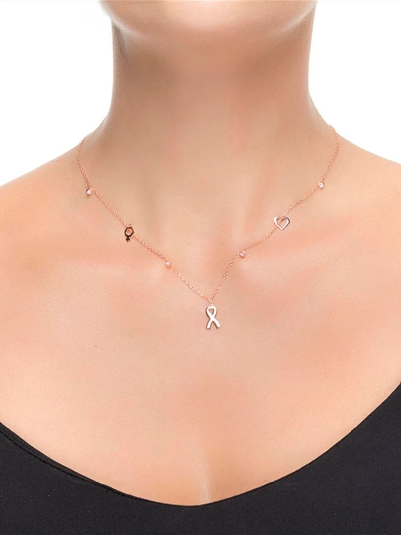 Collier  lazo composé d'argent 925 et de tourmaline rose en zircone rhodiée   Rose