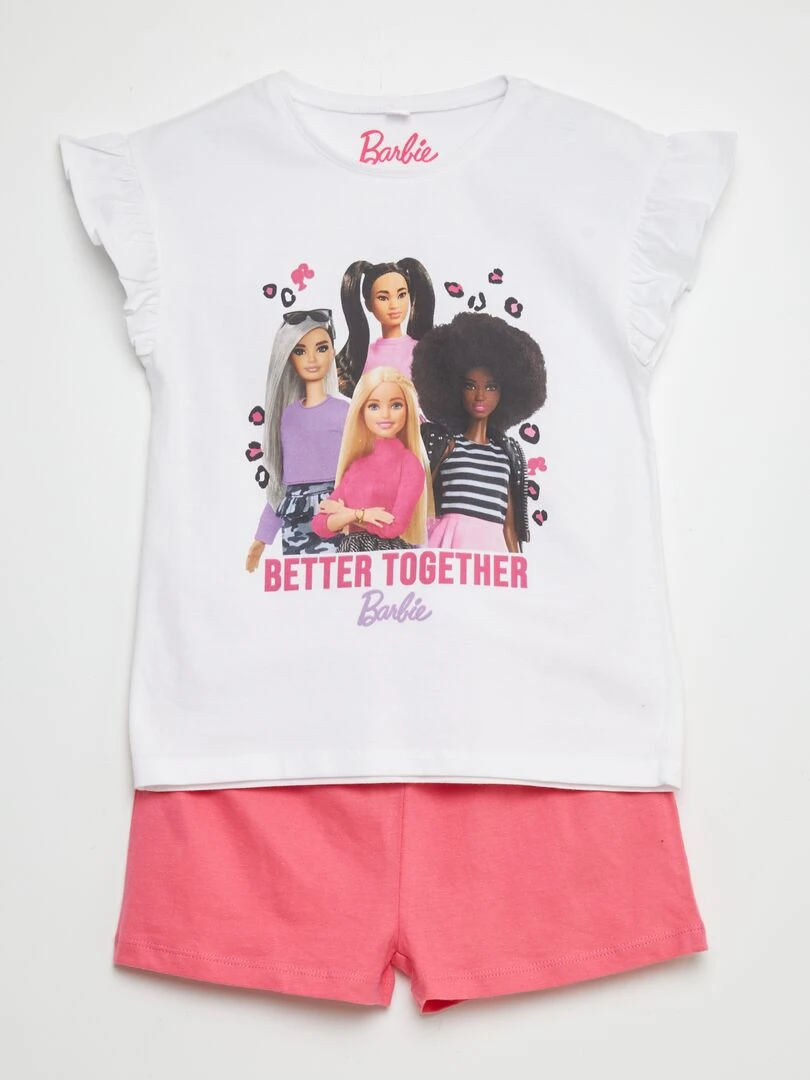 Pyjama short + t shirt 'Barbie' 2 pièces Blanc/rose